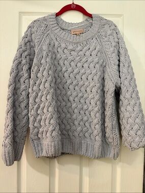 Philosophy Cable Knit Crewneck Sweater in Light Blue